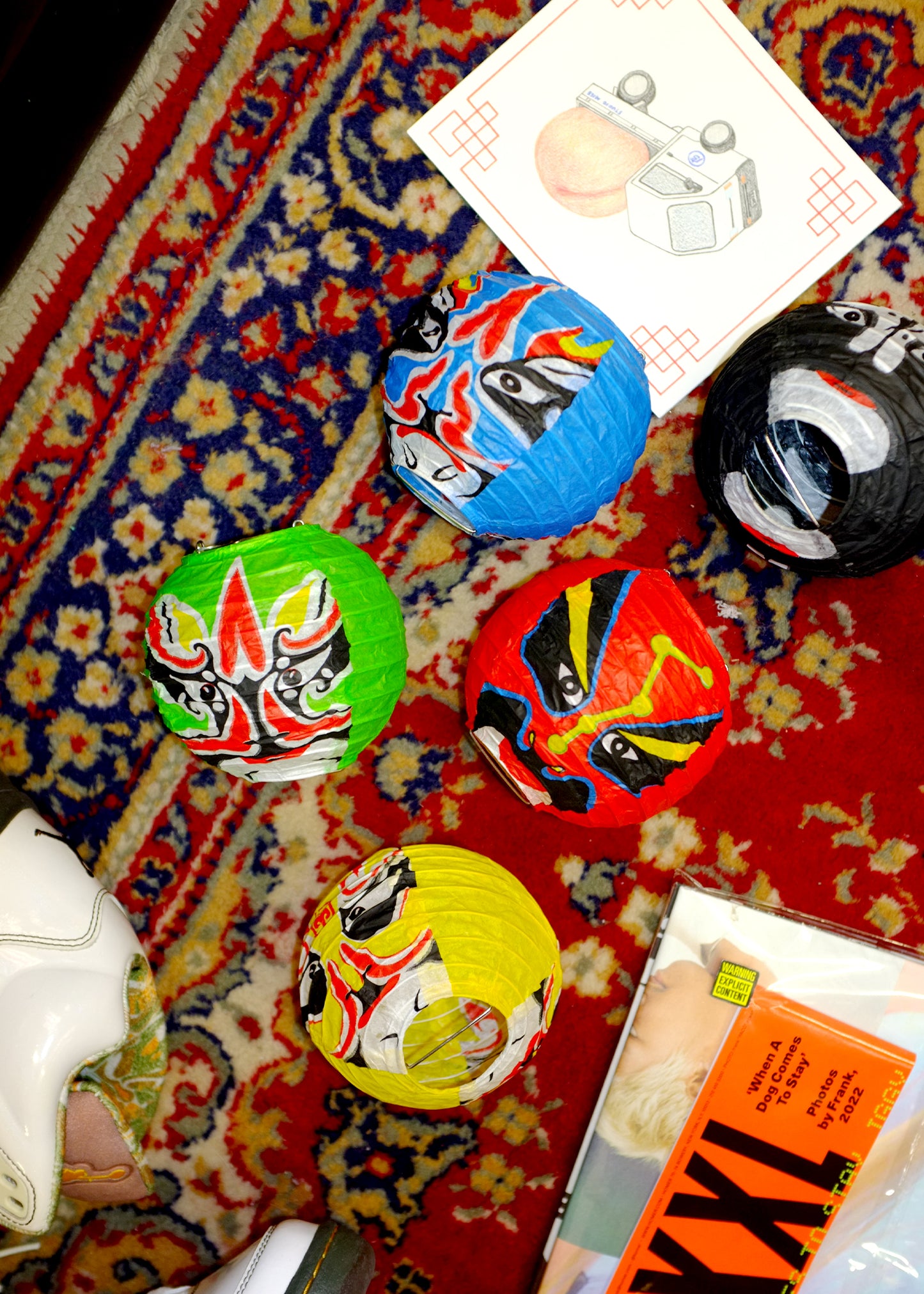 Kabuki Mask Paper Lantern, Blue