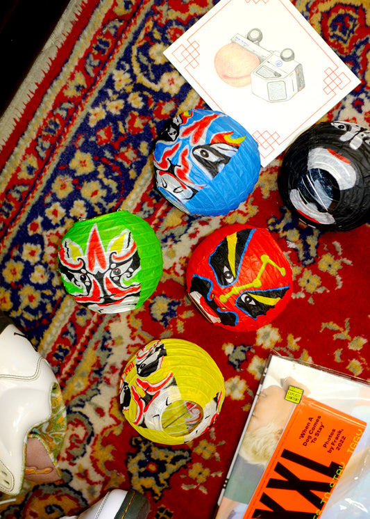 Kabuki Mask Paper Lantern, Blue